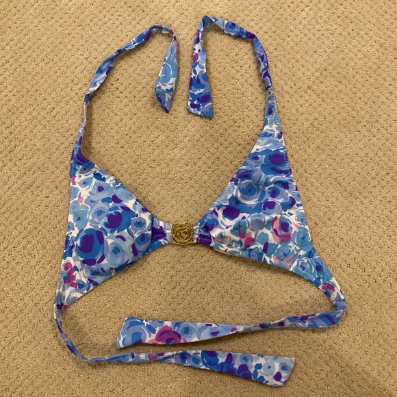 ABS Allen Schwartz Blue Roses Bikini Set 4 6 Metal Embellishments - Picture 2 of 5